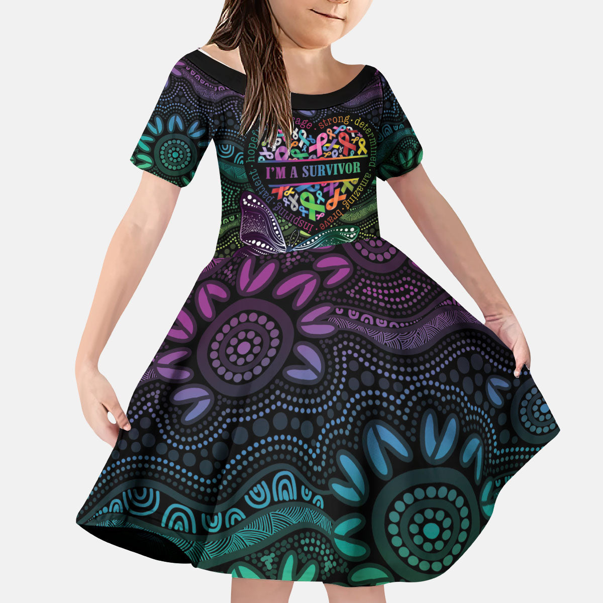 Australia Cancer Survivor Personalised Kid Short Sleeve Dress I’m A Survivor Ribbon Heart
