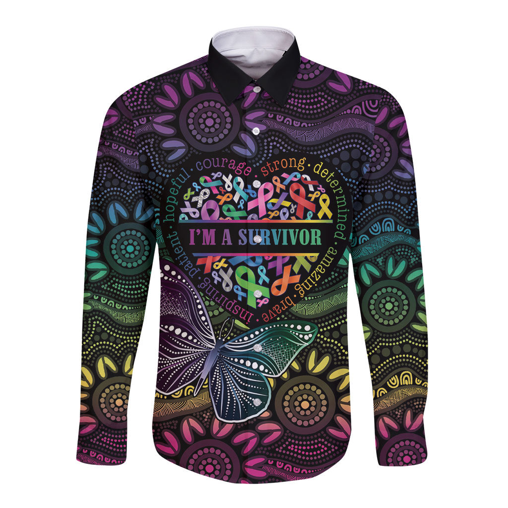 Australia Cancer Survivor Personalised Long Sleeve Button Shirt I’m A Survivor Ribbon Heart