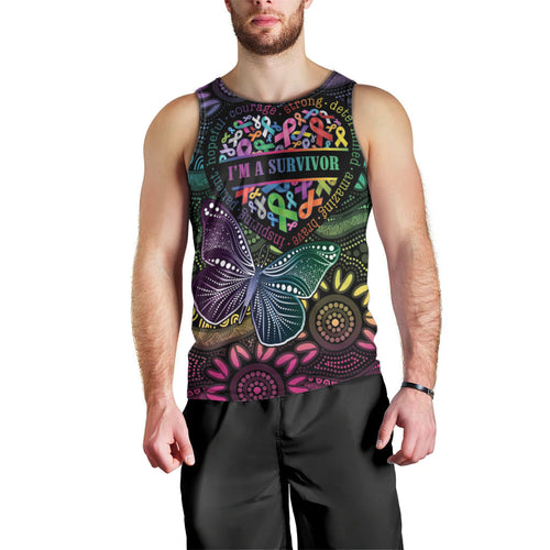 Australia Cancer Survivor Personalised Men Tank Top I’m A Survivor Ribbon Heart