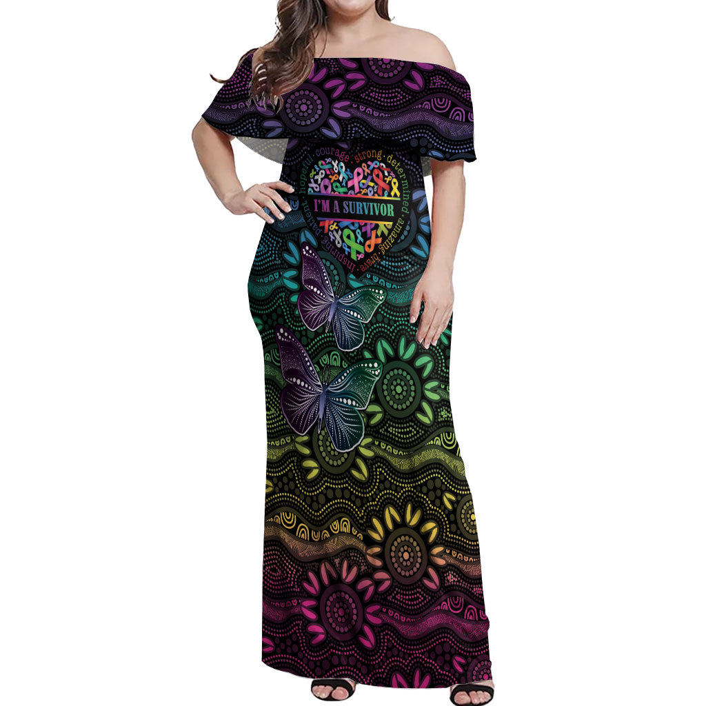 Australia Cancer Survivor Personalised Off Shoulder Maxi Dress I’m A Survivor Ribbon Heart