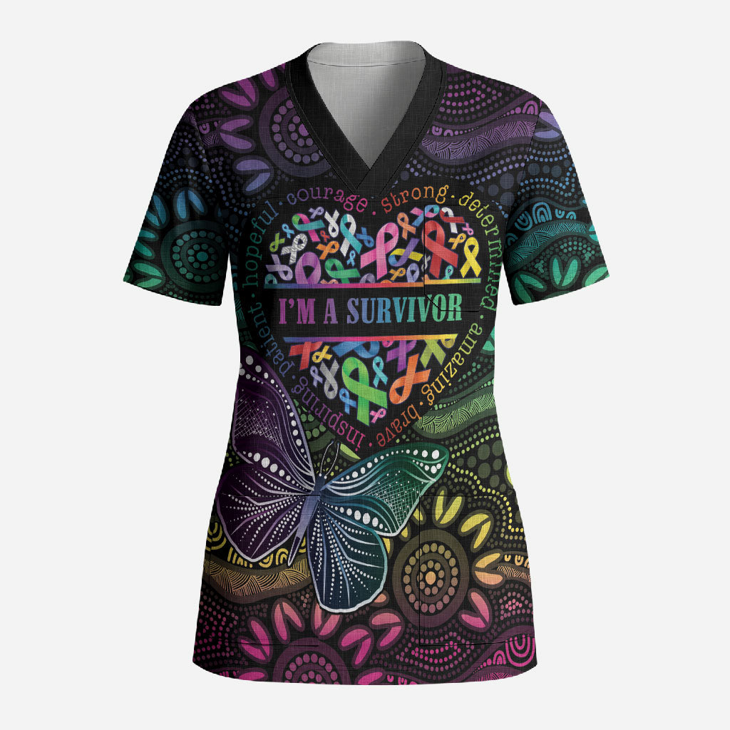 Australia Cancer Survivor Personalised Scrub Top I’m A Survivor Ribbon Heart