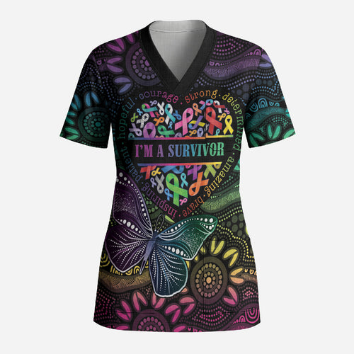 Australia Cancer Survivor Personalised Scrub Top I’m A Survivor Ribbon Heart