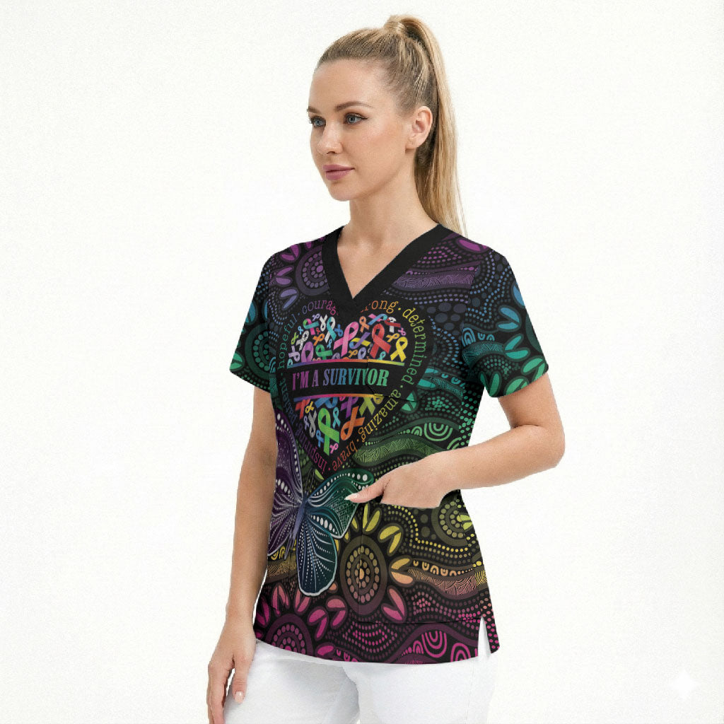 Australia Cancer Survivor Personalised Scrub Top I’m A Survivor Ribbon Heart