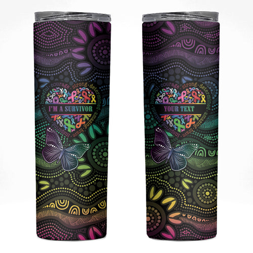 Australia Cancer Survivor Personalised Skinny Tumbler I’m A Survivor Ribbon Heart