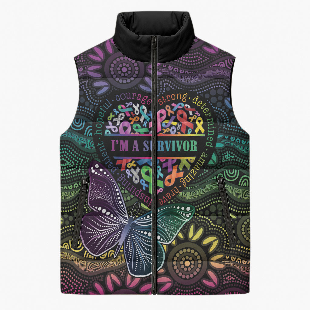 Australia Cancer Survivor Personalised Sleeveless Puffer Jacket I’m A Survivor Ribbon Heart