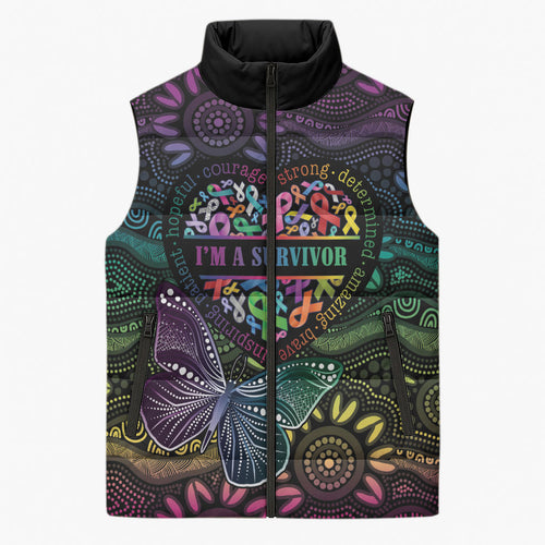 Australia Cancer Survivor Personalised Sleeveless Puffer Jacket I’m A Survivor Ribbon Heart