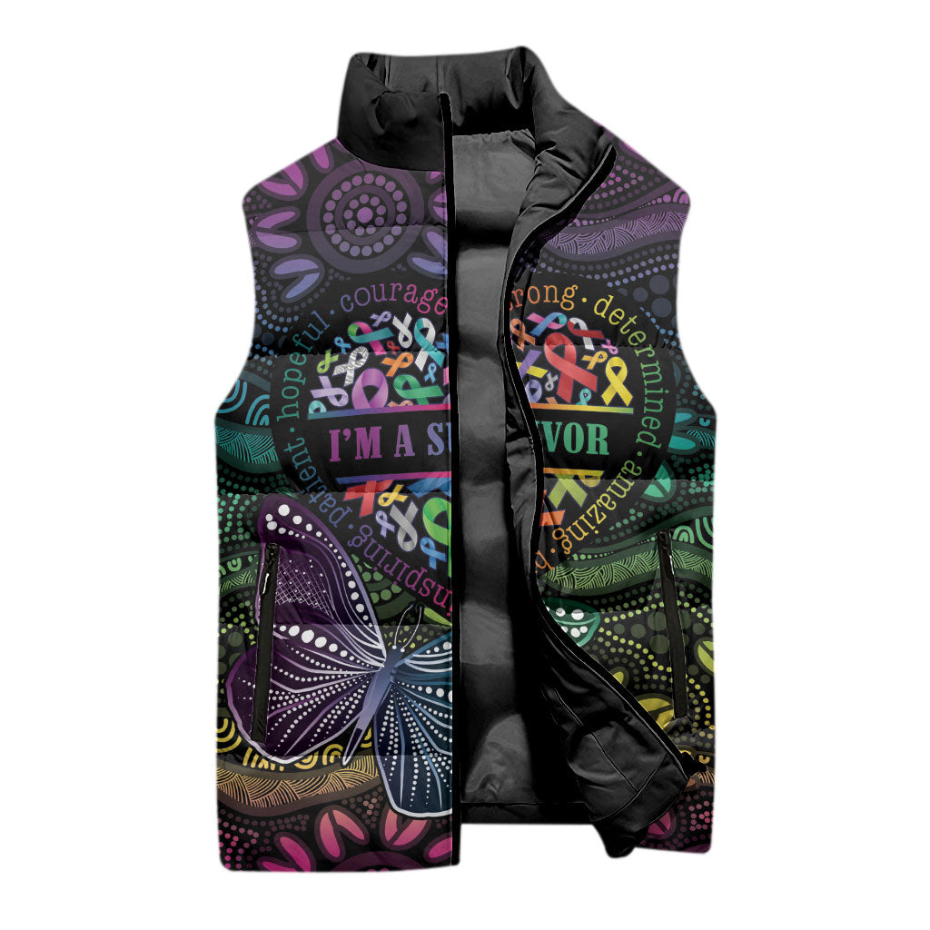 Australia Cancer Survivor Personalised Sleeveless Puffer Jacket I’m A Survivor Ribbon Heart
