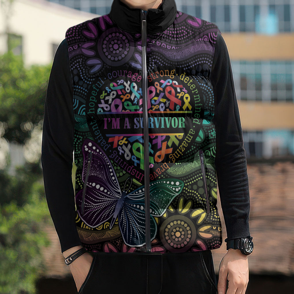 Australia Cancer Survivor Personalised Sleeveless Puffer Jacket I’m A Survivor Ribbon Heart