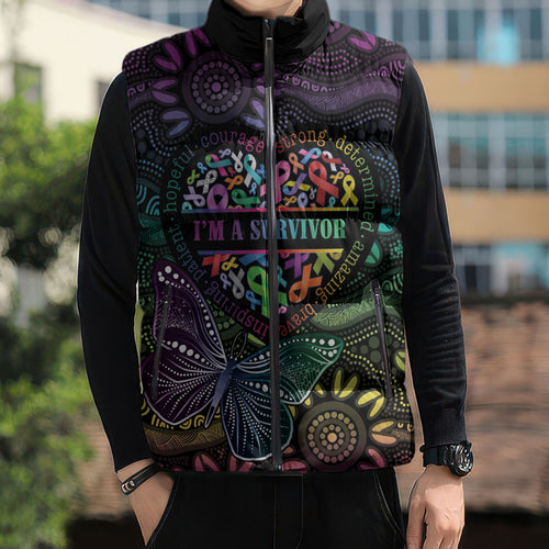 Australia Cancer Survivor Personalised Sleeveless Puffer Jacket I’m A Survivor Ribbon Heart