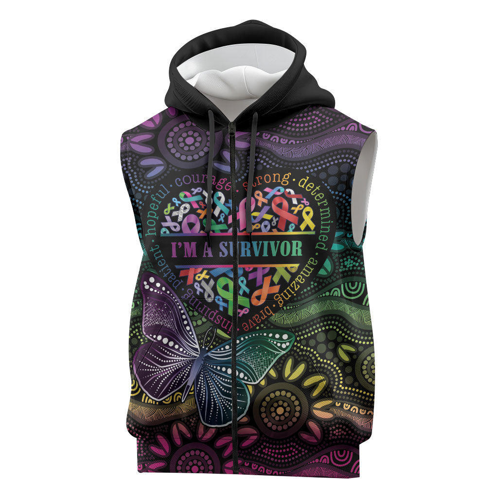 Australia Cancer Survivor Personalised Sleeveless Zip Hoodie I’m A Survivor Ribbon Heart
