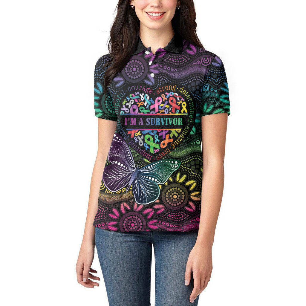 Australia Cancer Survivor Personalised Women Polo Shirt I’m A Survivor Ribbon Heart