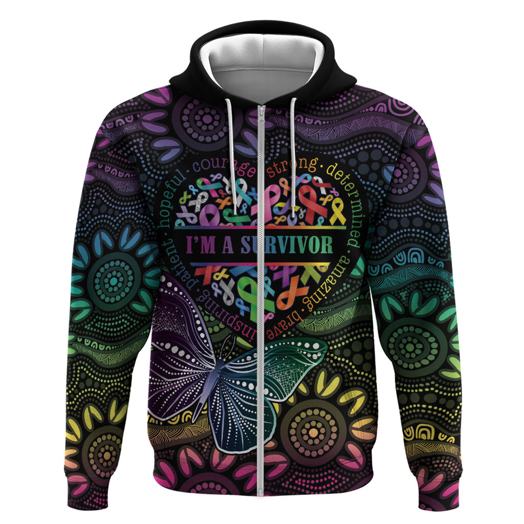 Australia Cancer Survivor Personalised Zip Hoodie I’m A Survivor Ribbon Heart