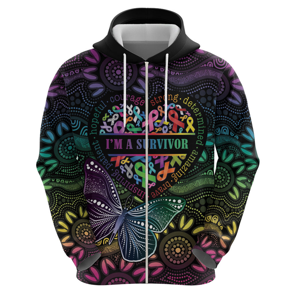 Australia Cancer Survivor Personalised Zip Hoodie I’m A Survivor Ribbon Heart
