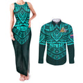 matildas-soccer-couples-matching-tank-maxi-dress-and-long-sleeve-button-shirts-polynesian-and-aboriginal-turquoise-vibe