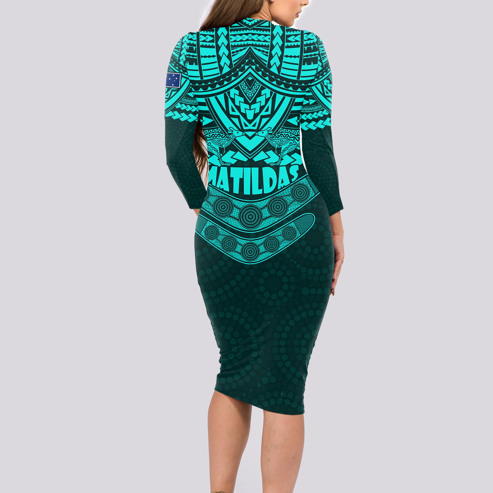 matildas-soccer-long-sleeve-bodycon-dress-polynesian-and-aboriginal-turquoise-vibe