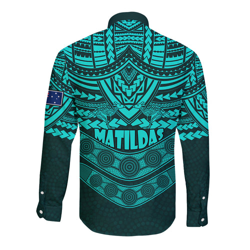 matildas-soccer-long-sleeve-button-shirt-polynesian-and-aboriginal-turquoise-vibe