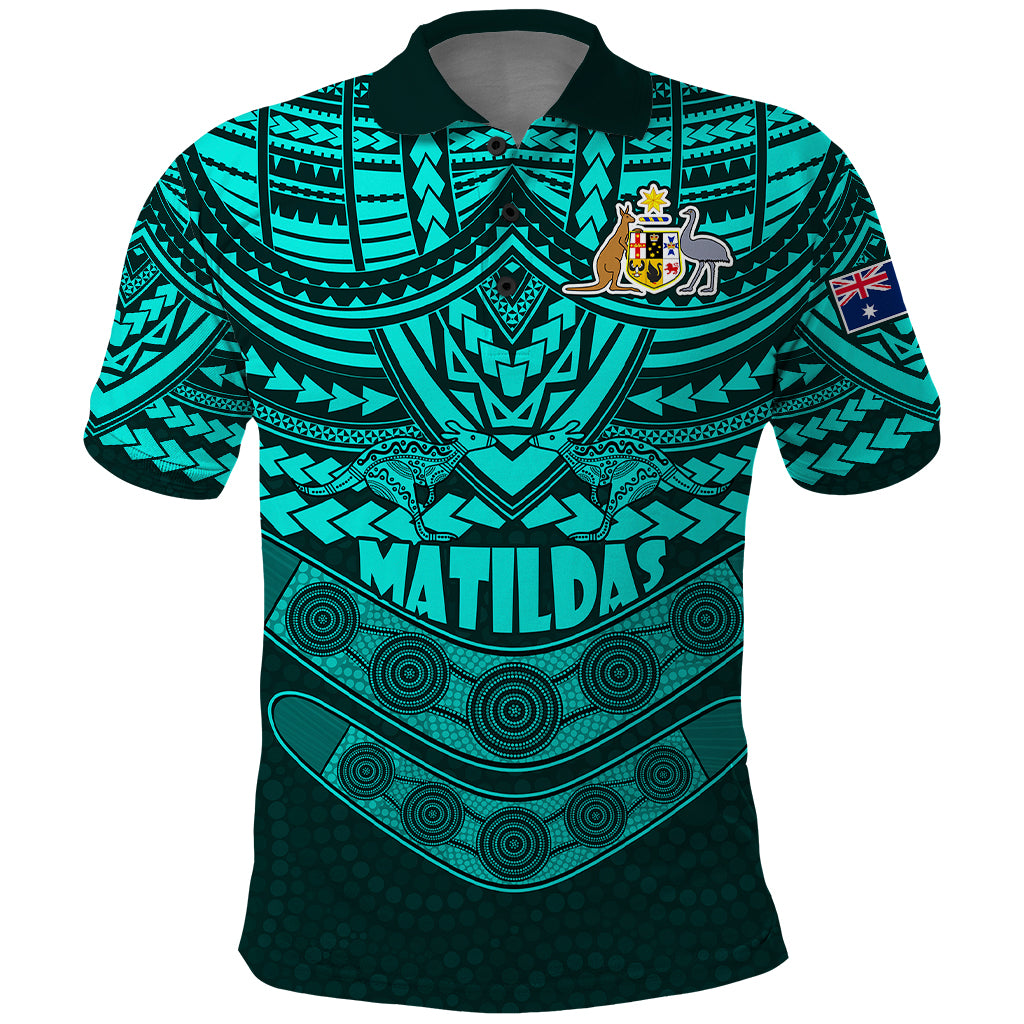 custom-matildas-soccer-polo-shirt-polynesian-and-aboriginal-turquoise-vibe