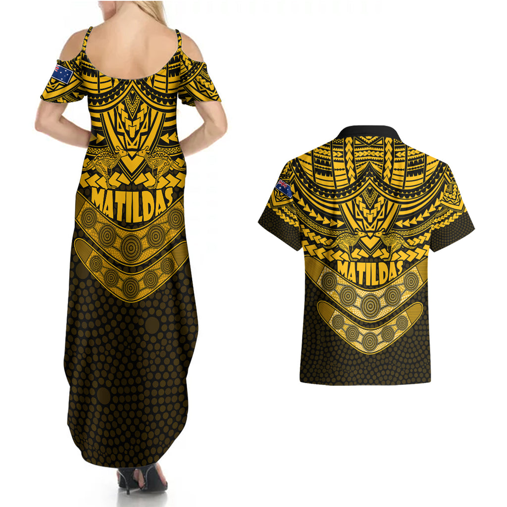 matildas-soccer-couples-matching-summer-maxi-dress-and-hawaiian-shirt-polynesian-and-aboriginal-gold-vibe