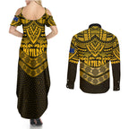matildas-soccer-couples-matching-summer-maxi-dress-and-long-sleeve-button-shirts-polynesian-and-aboriginal-gold-vibe