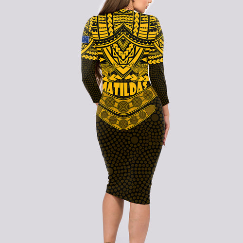 matildas-soccer-long-sleeve-bodycon-dress-polynesian-and-aboriginal-gold-vibe
