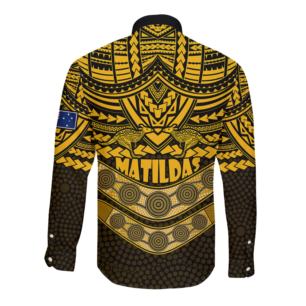matildas-soccer-long-sleeve-button-shirt-polynesian-and-aboriginal-gold-vibe