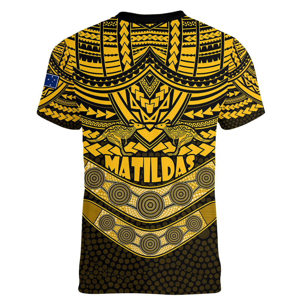 matildas-soccer-women-v-neck-t-shirt-polynesian-and-aboriginal-gold-vibe