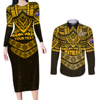 custom-matildas-soccer-couples-matching-long-sleeve-bodycon-dress-and-long-sleeve-button-shirts-polynesian-and-aboriginal-gold-vibe