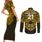 custom-matildas-soccer-couples-matching-short-sleeve-bodycon-dress-and-long-sleeve-button-shirts-polynesian-and-aboriginal-gold-vibe