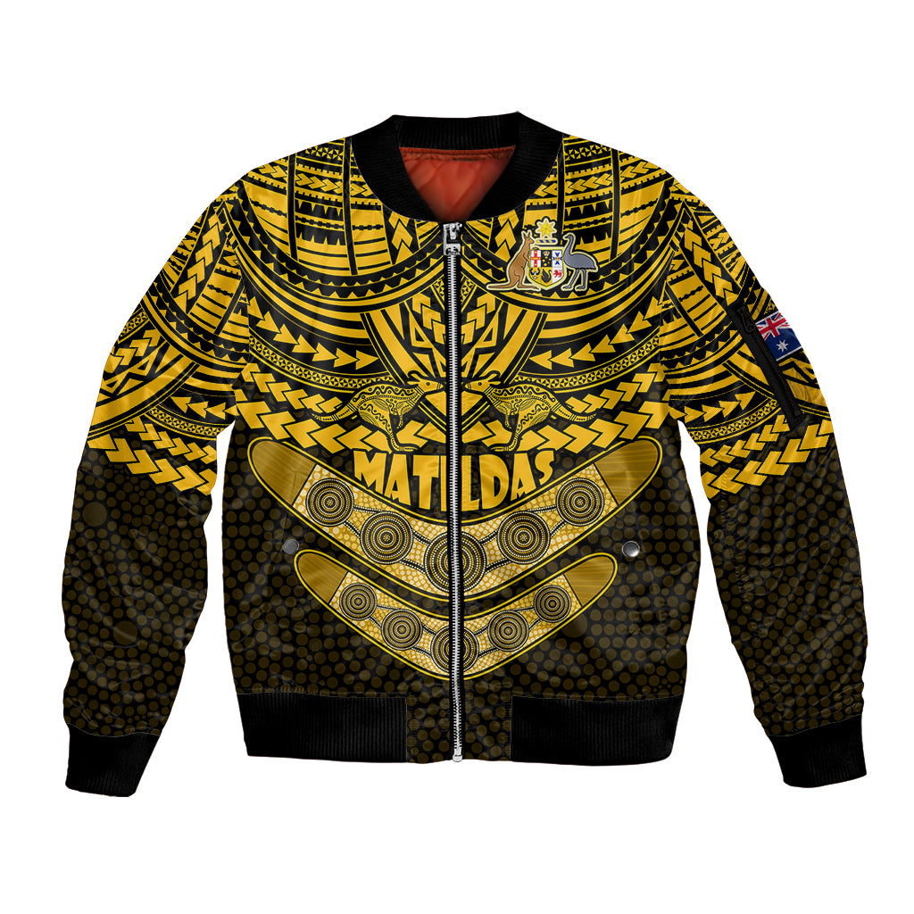 custom-matildas-soccer-sleeve-zip-bomber-jacket-polynesian-and-aboriginal-gold-vibe