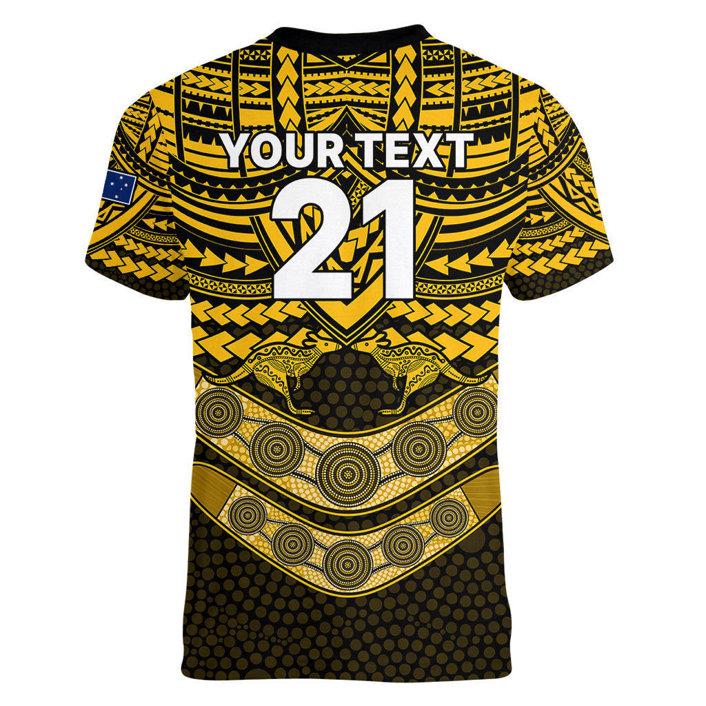 custom-matildas-soccer-women-v-neck-t-shirt-polynesian-and-aboriginal-gold-vibe