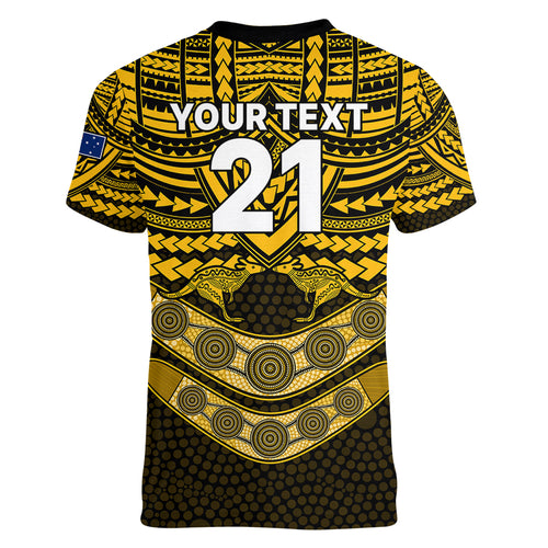custom-matildas-soccer-women-v-neck-t-shirt-polynesian-and-aboriginal-gold-vibe