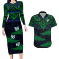 warriors-rugby-couples-matching-long-sleeve-bodycon-dress-and-hawaiian-shirt-aotearoa-fern-polynesian-pattern