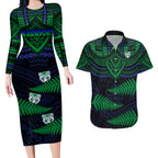 warriors-rugby-couples-matching-long-sleeve-bodycon-dress-and-hawaiian-shirt-aotearoa-fern-polynesian-pattern
