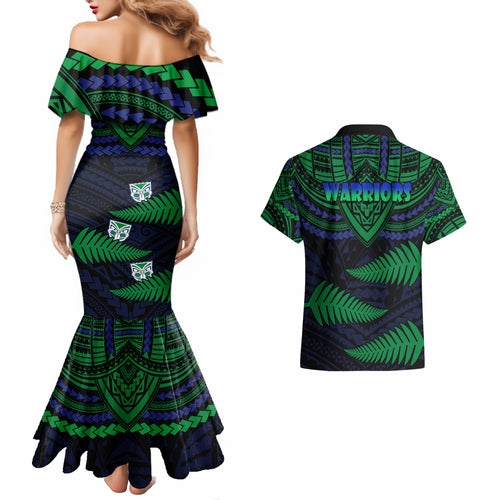 warriors-rugby-couples-matching-mermaid-dress-and-hawaiian-shirt-aotearoa-fern-polynesian-pattern