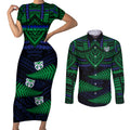 warriors-rugby-couples-matching-short-sleeve-bodycon-dress-and-long-sleeve-button-shirts-aotearoa-fern-polynesian-pattern
