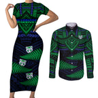 warriors-rugby-couples-matching-short-sleeve-bodycon-dress-and-long-sleeve-button-shirts-aotearoa-fern-polynesian-pattern