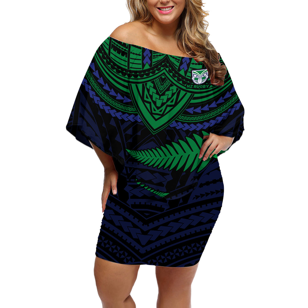 warriors-rugby-off-shoulder-short-dress-aotearoa-fern-polynesian-pattern
