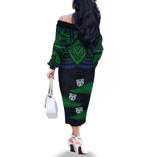 warriors-rugby-off-the-shoulder-long-sleeve-dress-aotearoa-fern-polynesian-pattern