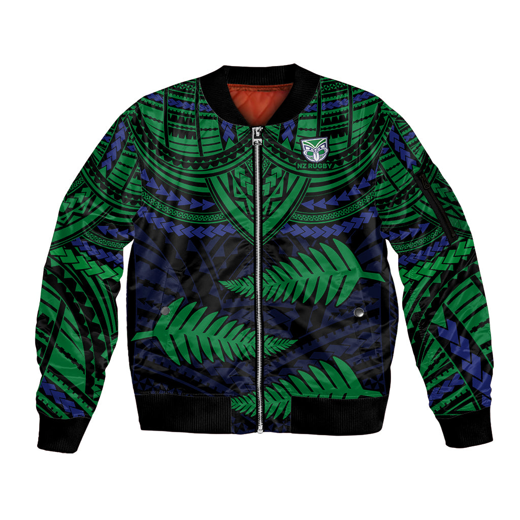 warriors-rugby-sleeve-zip-bomber-jacket-aotearoa-fern-polynesian-pattern
