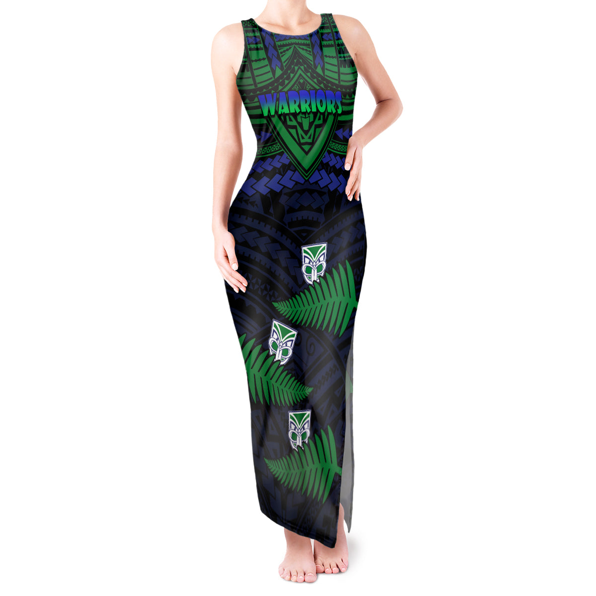 warriors-rugby-tank-maxi-dress-aotearoa-fern-polynesian-pattern