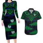custom-warriors-rugby-couples-matching-long-sleeve-bodycon-dress-and-hawaiian-shirt-aotearoa-fern-polynesian-pattern