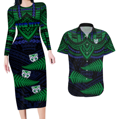 custom-warriors-rugby-couples-matching-long-sleeve-bodycon-dress-and-hawaiian-shirt-aotearoa-fern-polynesian-pattern