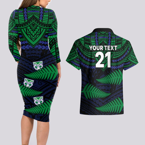 custom-warriors-rugby-couples-matching-long-sleeve-bodycon-dress-and-hawaiian-shirt-aotearoa-fern-polynesian-pattern