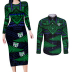 custom-warriors-rugby-couples-matching-long-sleeve-bodycon-dress-and-long-sleeve-button-shirts-aotearoa-fern-polynesian-pattern