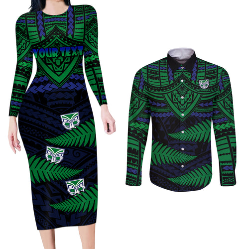 custom-warriors-rugby-couples-matching-long-sleeve-bodycon-dress-and-long-sleeve-button-shirts-aotearoa-fern-polynesian-pattern
