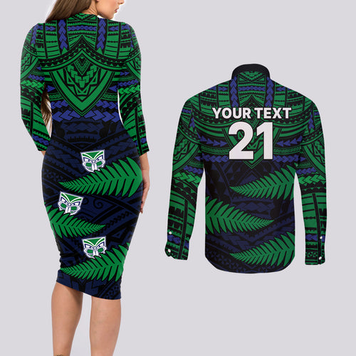 custom-warriors-rugby-couples-matching-long-sleeve-bodycon-dress-and-long-sleeve-button-shirts-aotearoa-fern-polynesian-pattern