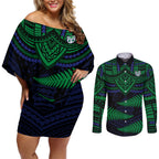 custom-warriors-rugby-couples-matching-off-shoulder-short-dress-and-long-sleeve-button-shirts-aotearoa-fern-polynesian-pattern