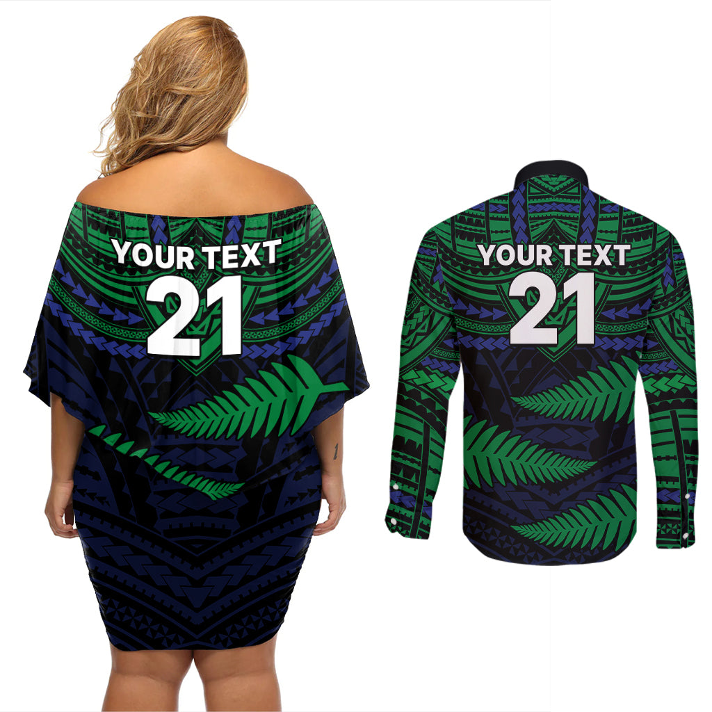 custom-warriors-rugby-couples-matching-off-shoulder-short-dress-and-long-sleeve-button-shirts-aotearoa-fern-polynesian-pattern
