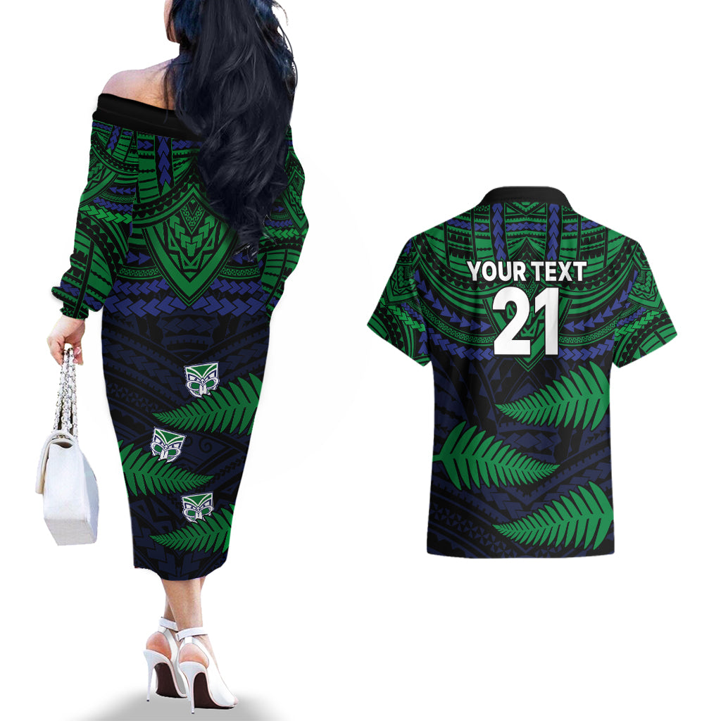 custom-warriors-rugby-couples-matching-off-the-shoulder-long-sleeve-dress-and-hawaiian-shirt-aotearoa-fern-polynesian-pattern