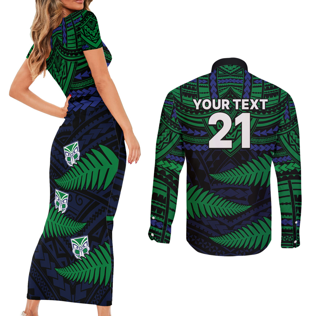 custom-warriors-rugby-couples-matching-short-sleeve-bodycon-dress-and-long-sleeve-button-shirts-aotearoa-fern-polynesian-pattern